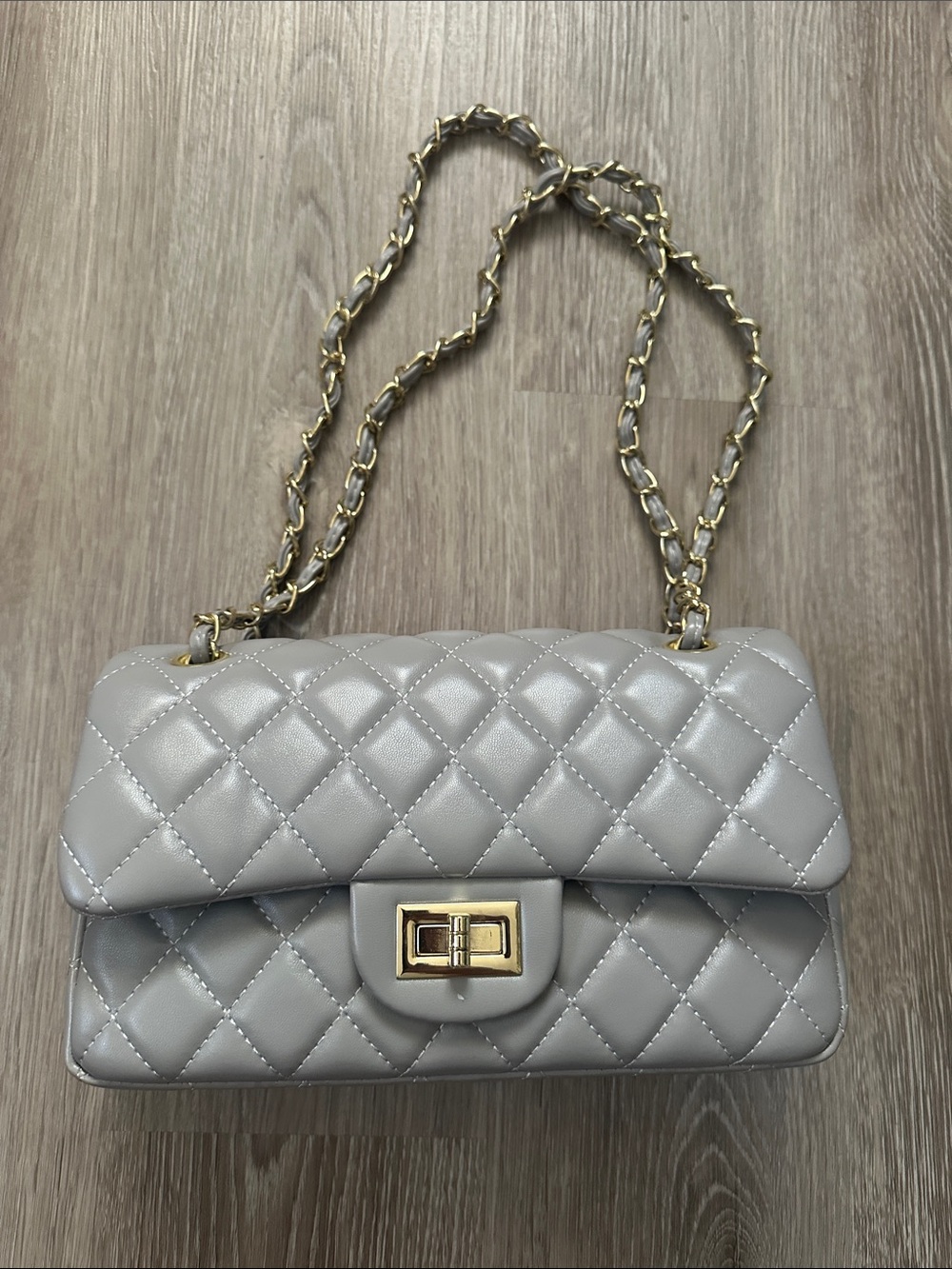 Gray Quilted Leather Bag